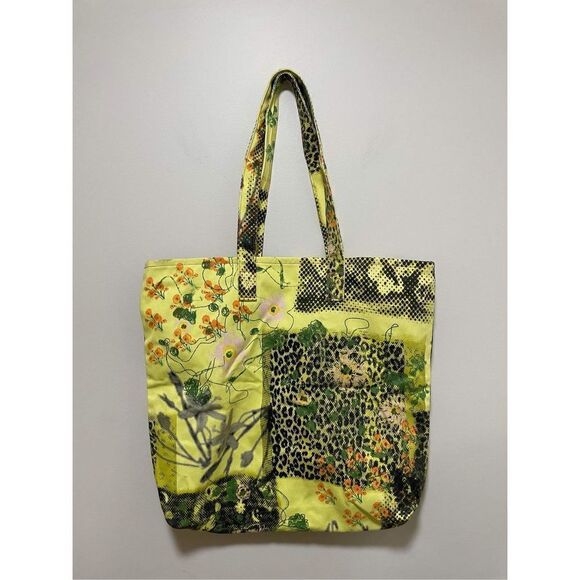 URBAN OUTFITTERS BDG LARGE COTTON TWILL TOTE BAG YELLOW BLACK PRINTED - Picture 5 of 9